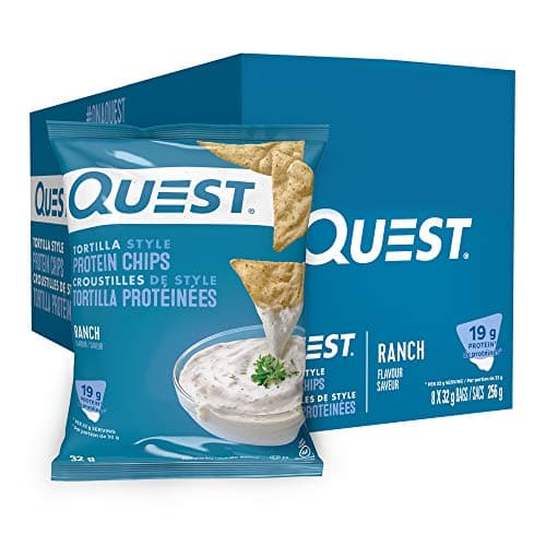 Quest Nutrition Chips protéinées de style tortilla, ranch, riches en protéines, cuites au four, non frites, sans gluten, 1 g de sucre, 5 g de glucides, 8 ct