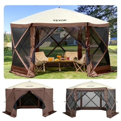VEVOR Camping Gazebo Tent, 12'x12', 6 Sided Pop-up Canopy Screen Tent for 8 Person Camping, IPX3 Water-Resistant Screen Shelter w/Portable Storage...