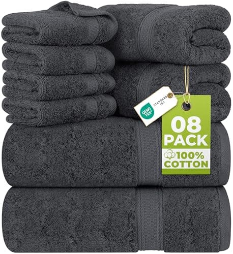 Utopia Towels 8 Piece Premium Towel Set, 2 Bath, 2 Hand, and 4 Wash Cloths, 600 GSM 100% Ring Spun Cotton Highly Absorbent Towels for Bathroom,...