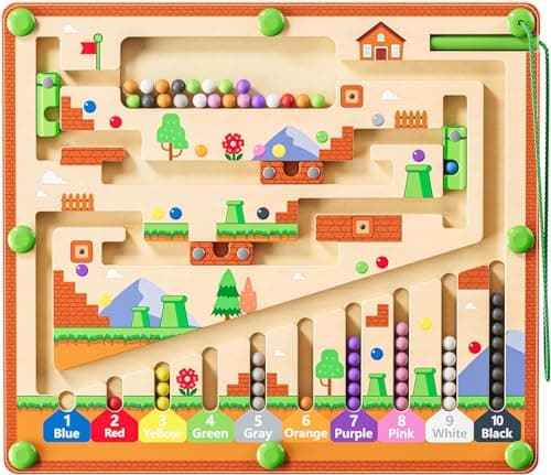 Labyrinthe magnétique de couleurs et de chiffres, jouets Montessori pour les enfants de 3 ans et plus, tableau d'activités de puzzle en bois, apprentissage du comptage éducatif, jouets assortis pour...