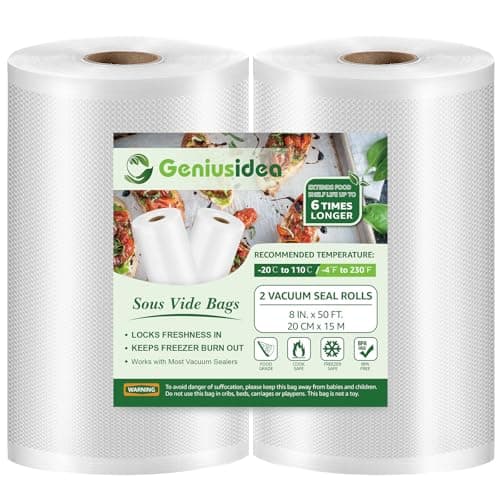 Prix ​​le plus bas en 30 jours | Sacs de scellage sous vide de 8'' x 50' pour conserver les aliments (paquet de 2), rouleaux de scellage de qualité commerciale pour...