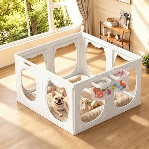 Parc pour chien PRAXIPET avec panier de rangement, parc pour chiot en acrylique transparent 8 PCS avec forme de tête de chien, parc pour chat pliable à l'intérieur et à l'extérieur avec porte...