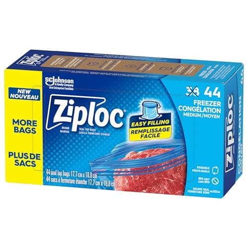 Sacs de congélation Ziploc de taille moyenne, empêchent les brûlures du congélateur, passent au micro-ondes et au congélateur, sans BPA, nouveau design qui reste ouvert, fond debout, 44 unités