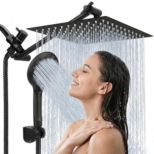 Shower Head, 8‘’ High Pressure Rainfall/Handheld Shower Combo with 11'' Extension Arm, 9 Settings, Anti-Leak Shower Head with Holder, Height/Angle...