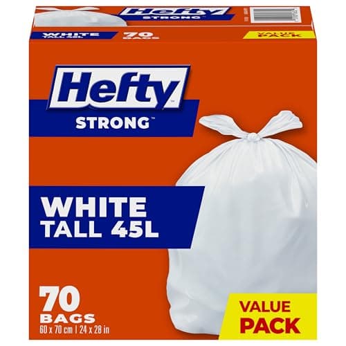 Hefty™ Garbage Bags, Strong Tall 45 Litres White Kitchen, Easyflaps™, Value Pack 70 Bags