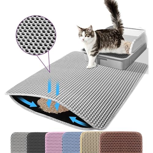Petinstinct Tapis de litière pour chat extra large, tapis de litière pour chat double couche en nid d'abeille 75x55 cm, tapis de litière pour chat antidérapant, imperméable et résistant à l'urine...