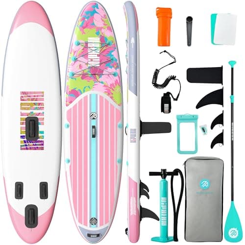 Planche de stand up paddle gonflable Niphean avec accessoires SUP, SUP gonflable polyvalent 10'6'', pont EVA antidérapant, planche de paddle gonflable pour...