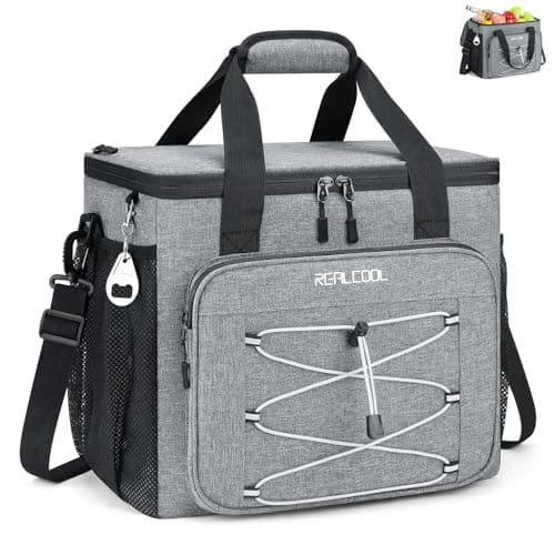 RealCool Sac isotherme souple 35/45 canettes, glacière pliable isolée anti-fuite, grande boîte à déjeuner pour hommes et femmes, glacière à parois souples pour pique-nique, épicerie,...