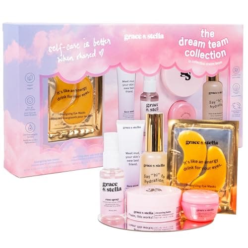 Ensemble de soins de la peau primé Grace & Stella - Cadeaux pour elle - Essentiels de voyage avec masques sous les yeux, sérum, nettoyant, baume à lèvres - Anniversaires,...