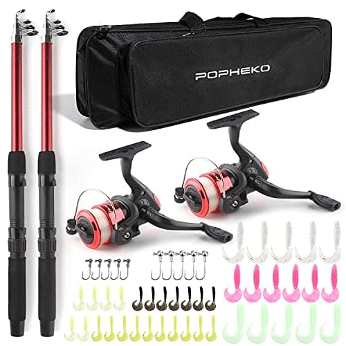 Telescopic Fishing Pole Reel Combo, 2PCS 5.9FT Collapsible Rods, 2PCS Spinning Reels, Fishing Lures Hooks, Fishing Tackle Bag All-in-one Fishing...