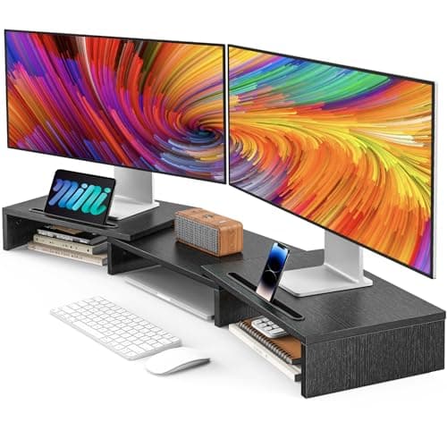 Support pour double écran AMERIERGO – Longueur et angle réglables, support pour double écran, support pour écran d'ordinateur avec 2 emplacements, organiseur de bureau, support pour moniteur...
