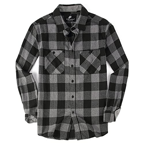 ALEX VANDO Mens Button Down Shirts Regular Fit Long Sleeve Casual Plaid Flannel Shirt.Grey/Black,L