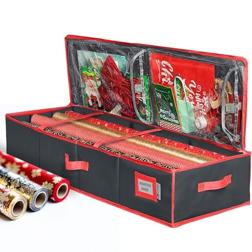 Conteneur de stockage de papier d'emballage de qualité supérieure HOLDN' STORAGE - Durable 600D indéchirable, convient à 27 rouleaux d'emballage cadeau, poches supplémentaires pour rubans et nœuds,...