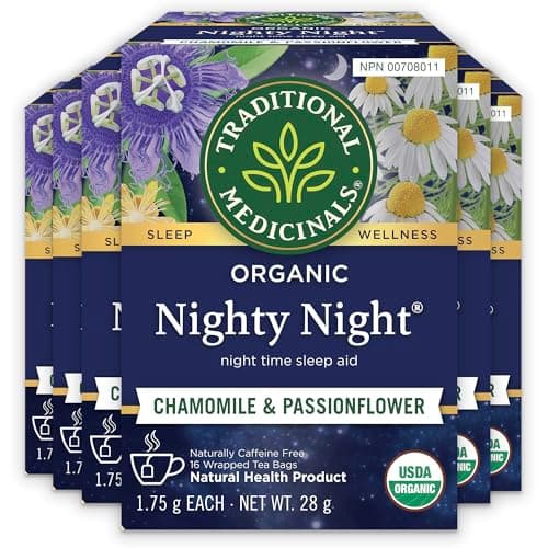 Traditional Medicinals - Tisane biologique Nighty Night (paquet de 6) - Aide naturelle au sommeil contenant de la passiflore et de la camomille - 96 sachets de thé au total