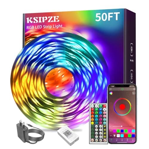 Ksipze 50ft led Lights Strip for Bedroom Smart Music Sync RGB Color Changing with App and Remote Control, Power Supply Led Strip Lights for Room...