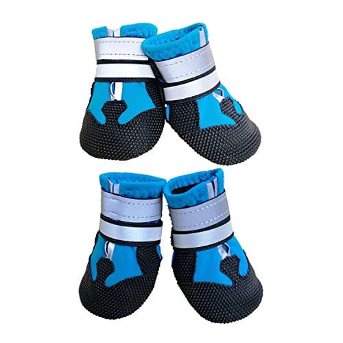 Ewolee Dog Boots, Waterproof Fabric Dog Shoes with Reflective Straps and Anti Slip Soles, 4 Pcs Paw Protectors Shoes Pet Rain Boots for Medium to...