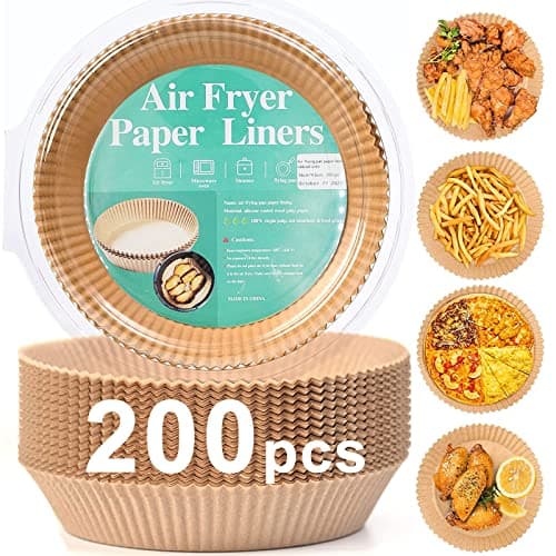 200pcs Air Fryer Disposable Paper Liner, Non-Stick Disposable Air Fryer Parchment Paper Liners, Baking Paper for Air Fryer Oil-Proof, Water-Proof,...