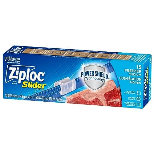 Ziploc Medium Food Storage Freezer Slider Bags, Puncture-Resistant with Easy Close Slider, Expandable Bottom, Microwave Safe, 15 Count