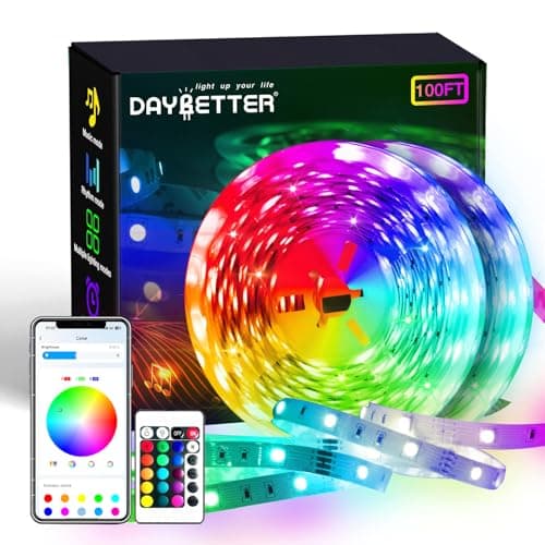 DAYBETTER 100ft Led Strip Lights for Bedroom with App Control Remote, 5050 RGB Led Lights for Bedroom, Music Sync Color Changing Strips for Room...