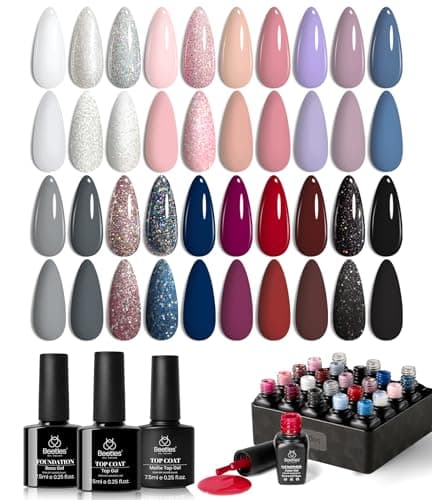 beetles Gel Polish Kit, Nude Gray Pink Blue Burgundy Glitter Gel Polish Set Modern Muse Collection with 3Pcs Base Matte Glossy Top Coat Soak off Uv...