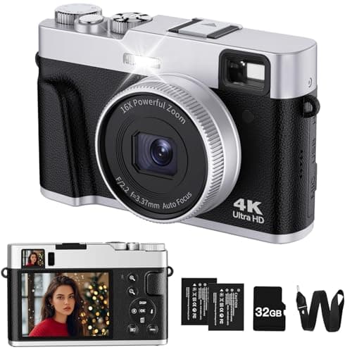 ToAuite 4K Digital Camera with Viewfinder, 48MP Autofocus Vlogging Camera for Photography and Video, Anti-Shake 16X Zoom Travel Portable Camera...