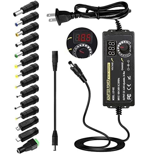 Alimentation 72W Réglable DC 3V ~ 24V Commutation universelle variable Adaptateur AC/DC Convertisseur 100V-240V AC vers DC avec 14 embouts et convertisseur de polarité,...