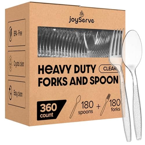Plastic Forks and Spoons Set - (Bulk Pack 360 Pcs) Clear Plastic Cutlery Utensils Heavy Duty, 180 Forks and 180 Spoons, Silverware Sets for Party...