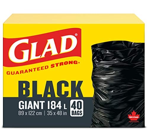 Glad Black Garbage Bags - Giant 184 Litres - 40 Trash Bags Made in Canada of Global Components