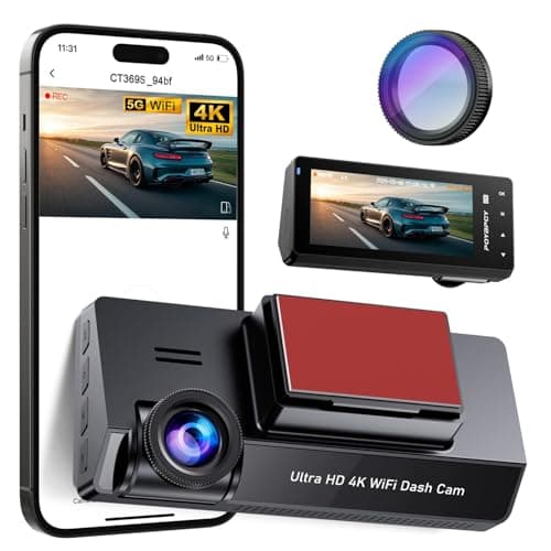 Dash Cam 4K avant WiFi 5 GHz intégré avec CPL, caméra de tableau de bord pour voitures avec carte SD de 64 Go, contrôle par application, Dashcam à écran IPS 3,69" avec UHD 2160P, nuit...