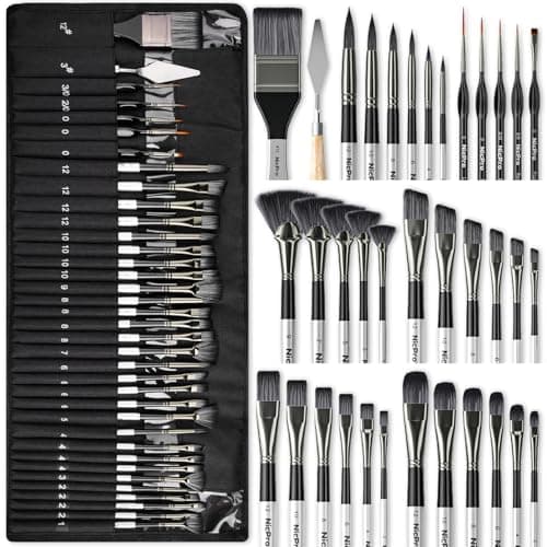Nicpro 36pcs Paint Brush Set, Professional Paintbrushes with Palette Knife and Cloth Roll, Suitable for Artists and Beginners for Acrylic Painting,...