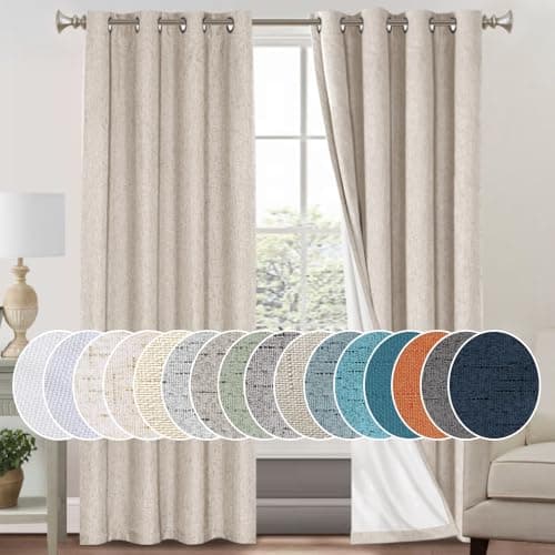 PrinceDeco Natural Linen Curtains 100% Blackout Linen Curtains for Bedroom Full Blackout Curtains 84 Inches Long Living Room Thermal Insulated...