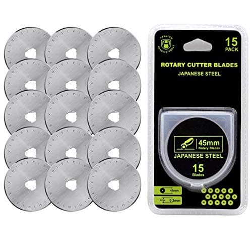 Headley Tools Lames de coupe rotatives de 45 mm (paquet de 15) compatibles avec Olfa, Fiskars, lame rotative de remplacement pour l'artisanat, le quilting, le scrapbooking...