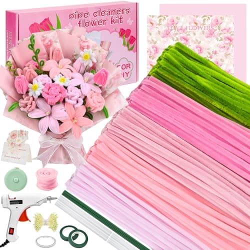 Natonhi Pipe Cleaner Flower Kit,5 Colors 500Pcs Pipe Cleaners Chenille Stems,Pipe Cleaners Flower Kit Making Crafts with Supplies for DIY Art and...
