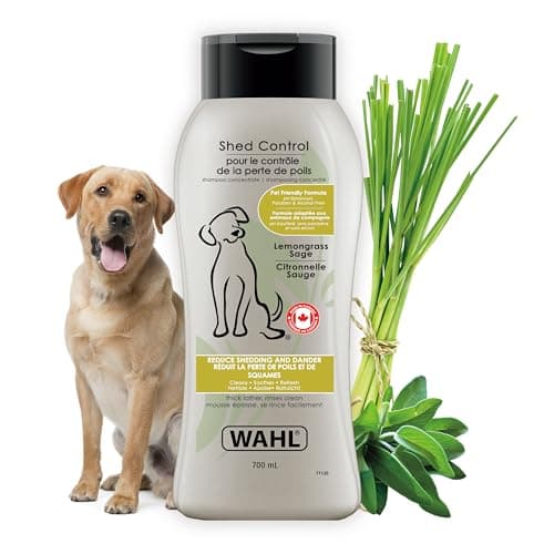 Wahl Canada Shampooing anti-perte pour chiens, shampooing dérivé de plantes à la citronnelle, à la sauge, à l'avoine et à l'extrait d'aloès, réduit l'excrétion et les squames quittant le pelage...