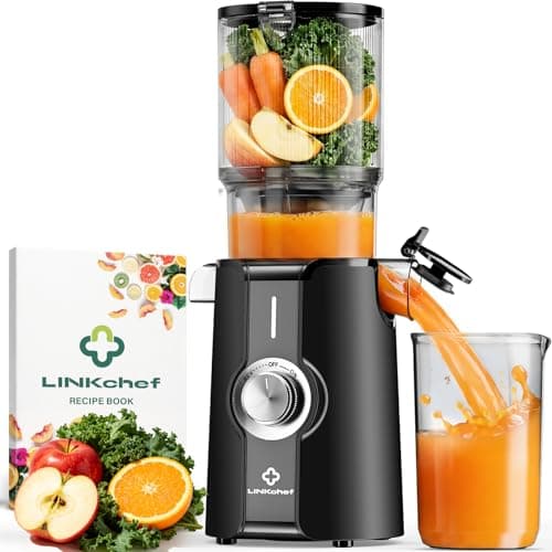 Machines à jus à presse à froid LINKChef, presse-agrumes de 4,53" de diamètre pour fruits et légumes entiers, presse-agrumes à mastication lente de 200 W avec coupe automatique,...