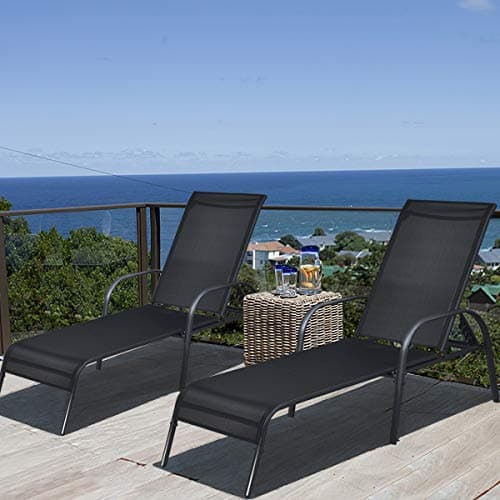 Chaise longue de patio Giantex, chaise longue d'extérieur avec 5 dossiers réglables, cadre en acier robuste, fauteuil inclinable pour bain de soleil, chaise de plage, chaise de bronzage...