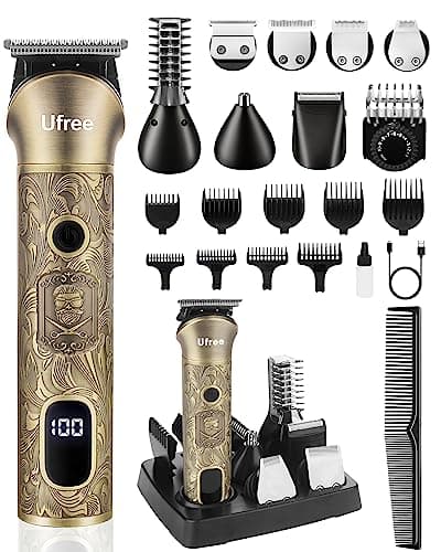Ufree Tondeuse à barbe pour hommes, rasoir électrique, tondeuse à cheveux sans fil, kit de rasage pour moustache, corps, nez, oreilles, poils du visage, barbe réglable...