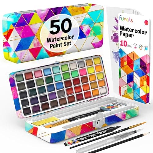 Ensemble de peinture aquarelle – 50 aquarelles de voyage – Peinture aquarelle pour adultes, débutants, artistes professionnels | Palette d'aquarelle avec papier,...