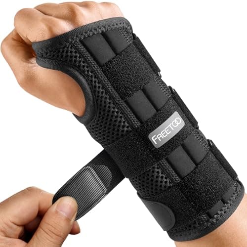 FREETOO Attelle de poignet pour canal carpien, attelle de soutien de nuit pour la main et le poignet étendue pour le travail pendant le sommeil, attelle de la main droite pour les fractures,...