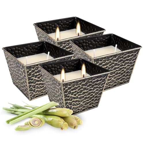 Bougies à la citronnelle 4x12oz, grand ensemble de bougies parfumées en cire de soja pour l'extérieur et l'intérieur, pour la décoration de la maison, le jardin, les fêtes, l'arrière-cour et le camping (2 mèches)