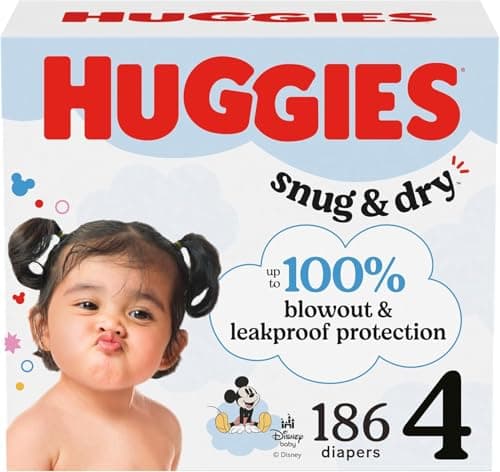 Couches Huggies taille 4, couches pour bébé Snug & Dry, taille 4 (22-37 lb), 186 pièces (6 paquets de 31), l'emballage peut varier