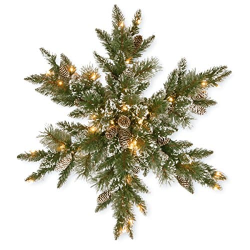 National Tree Company Flocon de neige de Noël artificiel pré-éclairé de 32 po, décoration de Noël avec paillettes, pommes de pin, 50 lumières LED transparentes, 78 embouts,...
