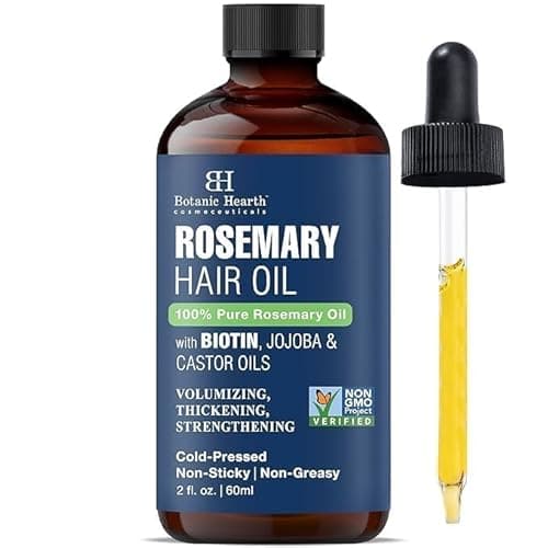 Botanic Hearth Huile de romarin pour la croissance des cheveux avec biotine, huiles de jojoba et de ricin, 100 % pure pressée à froid, non grasse, 2 fl oz