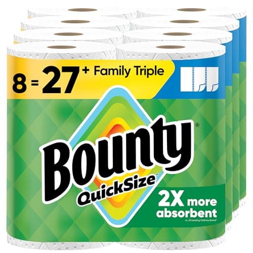 Essuie-tout Bounty format rapide, blanc, 8 rouleaux triples familiaux = 27 rouleaux réguliers