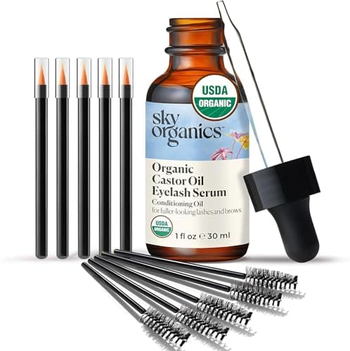 Sérum pour cils et sourcils à l'huile de ricin Sky Organics (1 fl oz / 30 ml) – Sérum pour cils à l'huile de ricin biologique certifié pressé à froid, sans hexane, certifié USDA,...