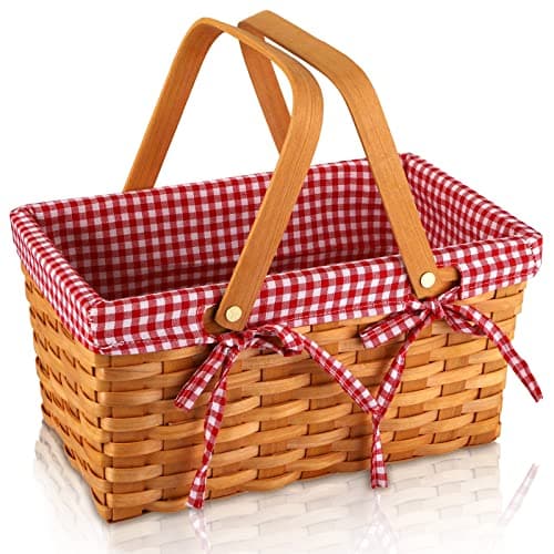 Panier de pique-nique Yesland, panier tissé naturel avec doubles poignées pliantes, panier à copeaux de bois et rangement de couverture organisateur pour la collecte des œufs, le mariage,...