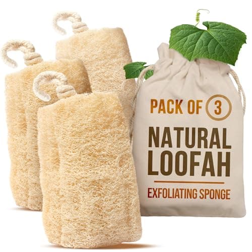 Éponge de luffa entièrement naturelle, ensemble de 3 véritables éponges exfoliantes égyptiennes pour le bain et la douche luffa pour le visage, le dos et le corps...