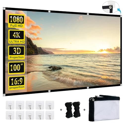 Écran de projecteur de 100 pouces 4K 16:9 HD pliable et lavable, écrans de films de projection portables prenant en charge la projection double face pour le cinéma maison dans l'arrière-cour...