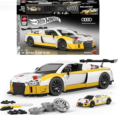 ​Mattel Brick Shop Hot Wheels Elite Series Building Set, '15 Audi R8 LMS with 820 Pieces, Realistic Details and Custom Decals, Adult Collectors and...