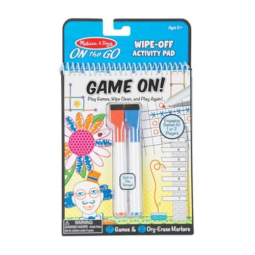 Melissa & Doug On The Go Game On! Reusable Games Wipe-Off Activity Pad Reusable Travel Toy with 2 Dry-Erase Markers - FSC CertifiedOne Player Kids...